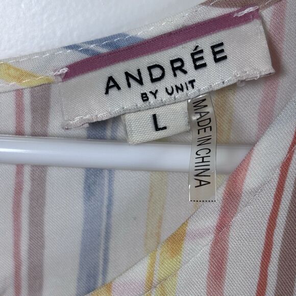 Andree by Unit Dress size L Shift Babydoll Ruffles Tiered Rainbow Stripe Beach - Picture 2 of 10